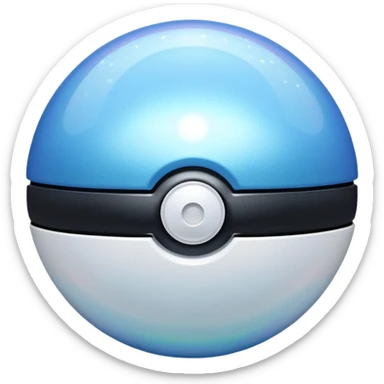 blue pokeball emoji, top half is a more saturated blue, bottom half is white, black stripe, with a white sheen, with a pearlescent finish, with a holographic shimmer effect sticker
