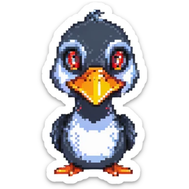 evil duck with glowing red eyes and menacing expression sticker