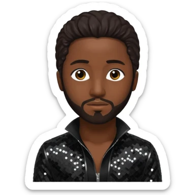 Omarion with long dark brown hair, black sequin outfit sticker