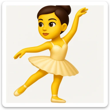 Create a ballerina emoji exactly like the reference image but without the cup head. The emoji should be in iOS emoji style, featuring a classic ballerina pose with a tutu, elegant, smooth, and shiny appearance. Add a subtle highlight to the emoji. sticker