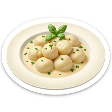 Cinematic Realistic Gnocchi Dish Emoji, showcasing tender potato dumplings in a light sauce rendered with soft textures and inviting, natural lighting. sticker