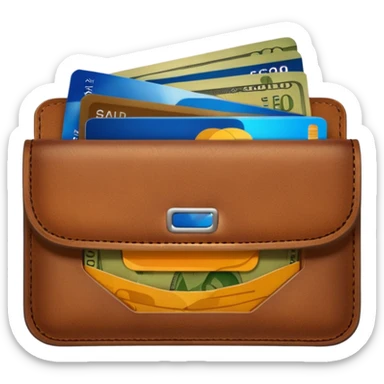 portefeuille marron avec pleins de billet et carte bancaire sticker