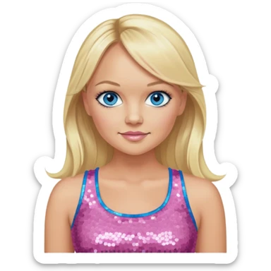 Emma Bunton with long blonde ponytail hair, blue eye, pink sequin crop top sticker