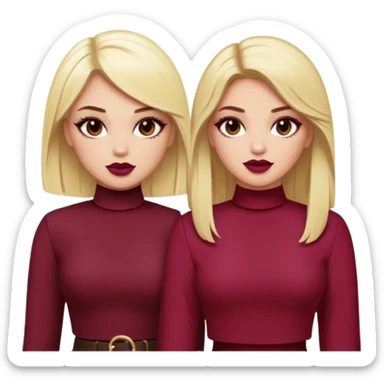 Boujy baddie best friends blonde and brunette, trendy heavy makeup, burgundy clothes sticker