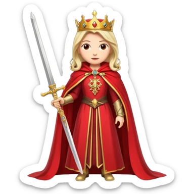 queen in a full-length red cloak holding a sword sticker