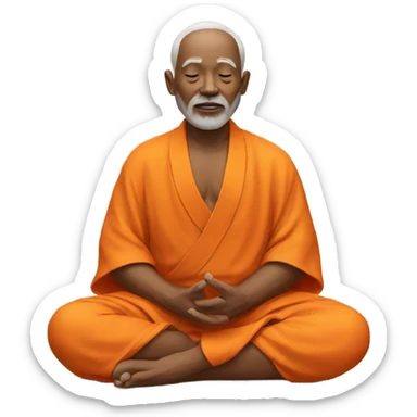 an old yogi with a peaceful and meditative expression. The character should be wearing an orange robe, symbolizing traditional yogic attire. The yogi can be sitting in a lotus position sticker