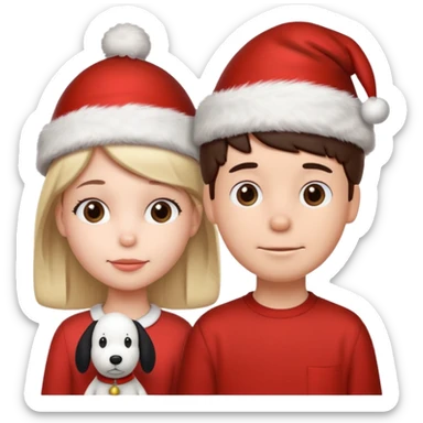 Snoopy wearing and Christmas hat human girl and boy sticker