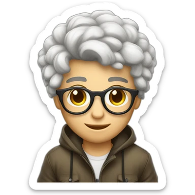 joven piel blanca pelo canoso gafas con gusto atigrado sticker