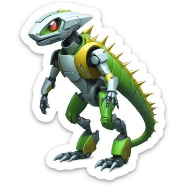 a futuristic mechanical spiky Medabot-lizard full body sticker