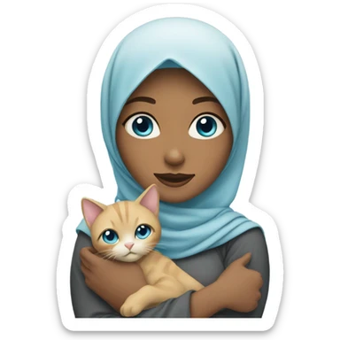 white pretty blue eyes woman with hijab holding a cat sticker