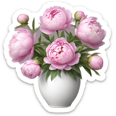 Pink peonies in white vase ￼ sticker