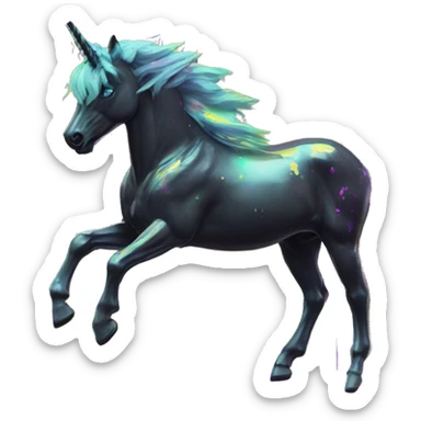 .Zombie_ Vaporwave black holographic oilslick zombie unicorn yellow caution tape graffiti Pegasus  sticker