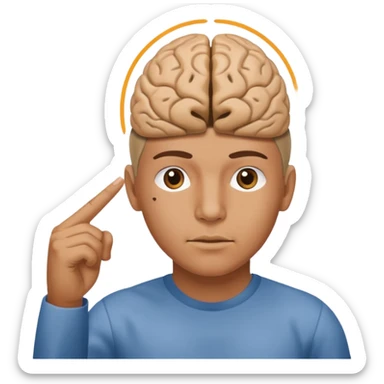 A person pointing is his brain sticker