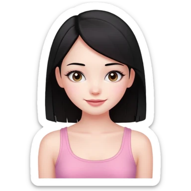Cute girl with black hair long straight with pale skin and with pink crop top coquette sticker
