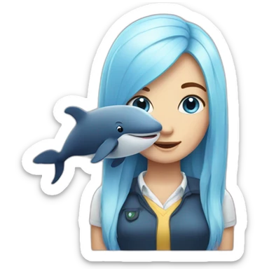 A whale as a staffed animal with a blonde girl blue eyes sticker