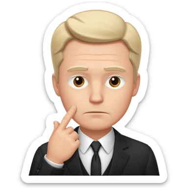 white man in formal suit in thought, shows something with his hand sticker