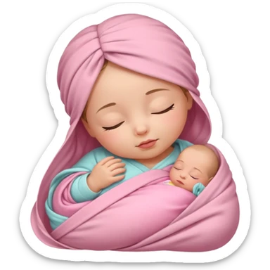 Newborn girl sleeping baby swaddled in pink sticker