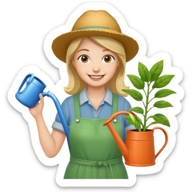 woman gardener with watering pot sticker