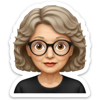 woman 70 years old, short dark blonde weavy hair, brown eyes and round dark glasses sticker