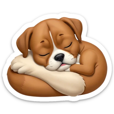 Meme-Worthy cute Sleeping Boxer dog Portrait Emoji, Head resting peacefully with a contented smile, showcasing a delightfully cute build and a luxuriously soft fawn fur, eyes shut in a serene nap, Simplified yet hilariously adorable features, highly detailed, glowing with a soft, drowsy light, high shine, relaxed and utterly lovable, stylized with an air of playful laziness, bright and heartwarming, soft glowing outline, capturing the essence of a comically sleepy Boxer, so meme-worthy it feels like it could instantly become the next viral sensation of adorable slumber! sticker