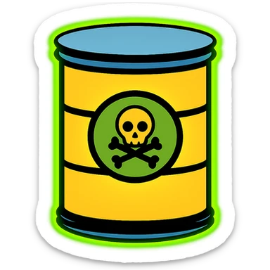 Add a bright radioactive green glow around the toxic barrel. Keep the background transparent. sticker