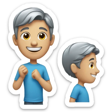 smiling boy in blue shirt add touch of grey hair sticker