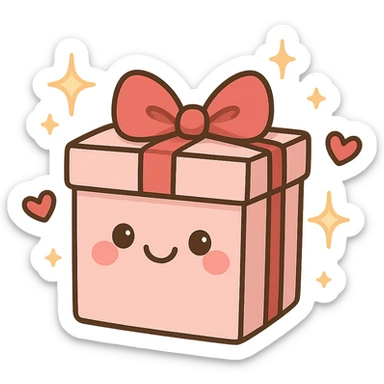 cute gift box with sparkling stars and hearts, smiling wrapping paper, remove background sticker