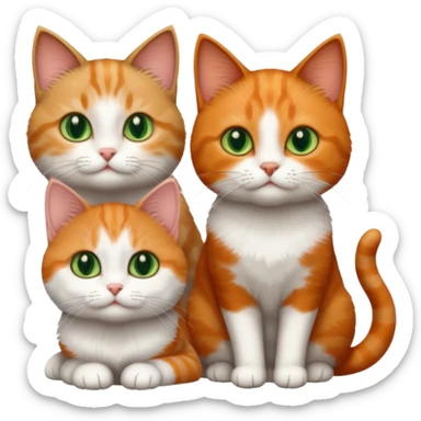 3 tiny short hair cats including a dark grey and white cat with green eyes, a ginger and white with orange eyes and a brown tabby and white with hazel eyes sticker