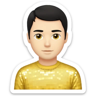 Greg Page from The Wiggles with black hair, yellow sequin skivvy shirt sticker