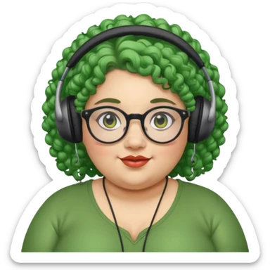  headphone wearing and glassess and green curly haired fat girl earrings sticker