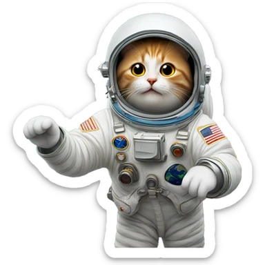 Un chat astronaute en train de faire pipi avec en fond ´ es sticker