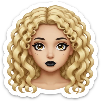 split dye leftside blonde rightside black hair, baddie, pretty makeup, black eyeliner, long and curly hair sticker