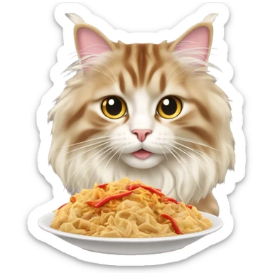 cream maine coon eating chinese food sticker