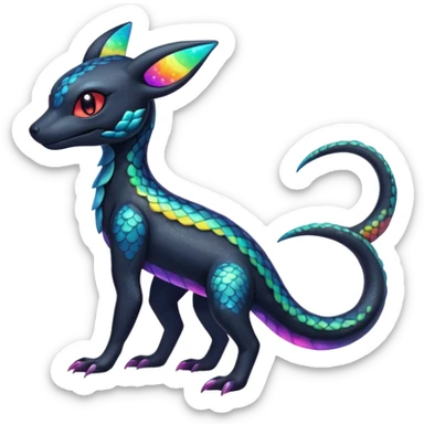 Rainbow Scaley Exotic Salandit-Aurorus-Umbreon-Fakémon-hybrid-creature (full body), 4 legs sticker