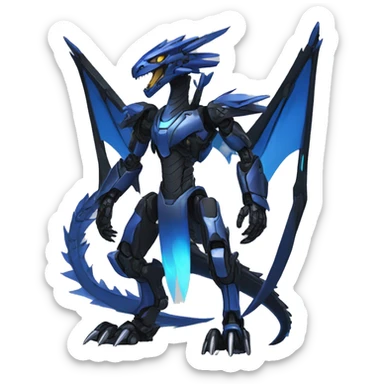  Cool Edgy Futuristic Black Blue Digimon-Fakemon-Raptor-Dragon-Mecha full body sticker