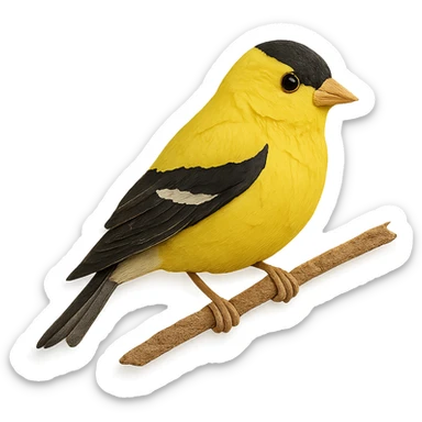 American Goldfinch sitting on a branch, delicate paper layers, naturalistic pose, subtle color variations sticker
