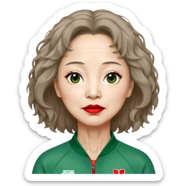 Han Mi-nyeo : Age: Late 60s
Appearance: A middle-aged woman with wrinkles, frizzy, messy light brown hair and dramatic red lipstick.
Outfit: Green player tracksuit sticker