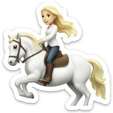 Blonde girl on a white horse sticker