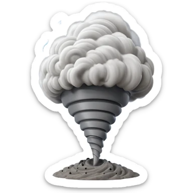 3D render of Tornado, miniature weather phenomenon, volumetric particle effects, swirling dusty grey funnel cloud, elemental energy, emoji style, isolated on white background --v 6.0. sticker