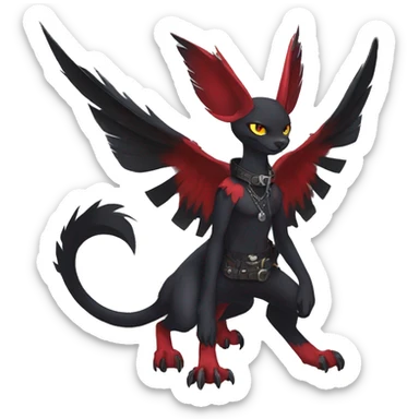 cool edgy black punk red nargacuga-raven-cat-animal hybrid Fakemon collar full body sticker