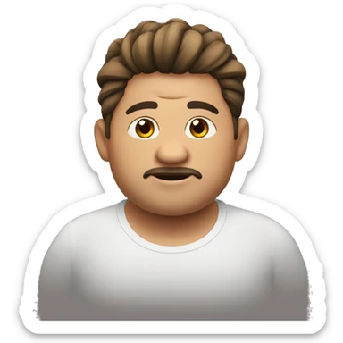 Un gordito moreno con cara redonda, baba, pelo inclinado hacia la derecha y un mid fade sticker