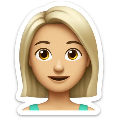 Mujer, morena, melena a la altura del hombro, flequillo recto, ojos castaños oscuros, sonriente, con hoyuelos, sticker