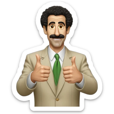 Borat very nice putting two thumbs up with five find on each hand sticker