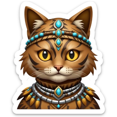 cat, wear tribal shaman cloth, cyberborg sticker