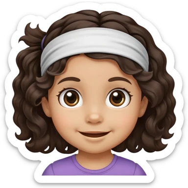 smiling toddler face with big eyes, medium skin tone, dark wavy hair, and a hair band sticker