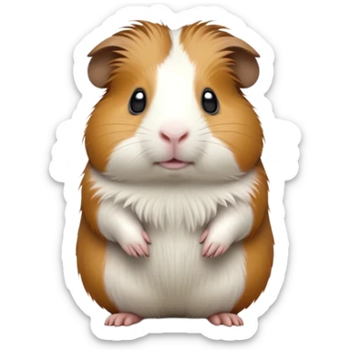 cinematic-[guinea pig]-realistic-full- long elongated body-standing-emoji,-tiny-paws-tucked-close,-head-tilted-dramatically,-fluffy-[brown and white]-fur,-simplified-yet-realistic-focused-features,-highly-detailed,-glowing-with-an-almost-sarcastic-glow sticker