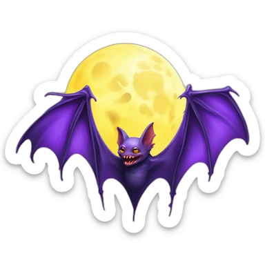 purple dripping vampire bat wings flying in front of white yellow large realistic color full moon sticker