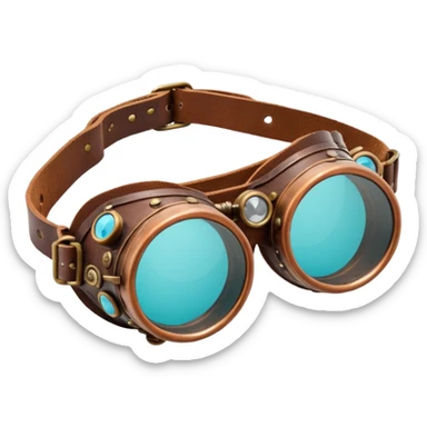  Simple brown round leather steampunk goggles with cyan-tinted lenses sticker