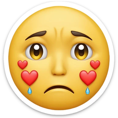A yellow circular frowning Face with hearts above its eyes, crying sticker