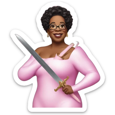 Oprah is mr blobby with a sword eating a live cow sticker